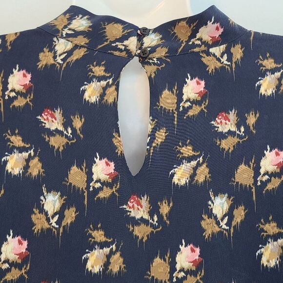 Pendleton Womens L Silk Blue Floral Roses Blouse Fairy Feminine Bloomcore Party - Picture 8 of 14
